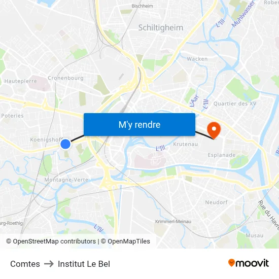 Comtes to Institut Le Bel map