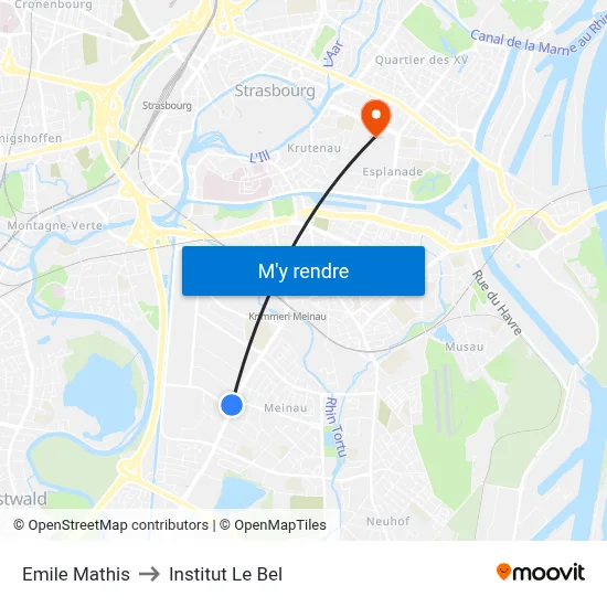 Emile Mathis to Institut Le Bel map