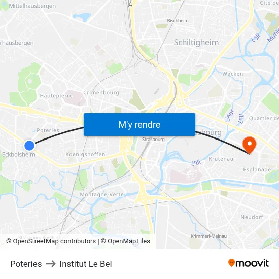 Poteries to Institut Le Bel map