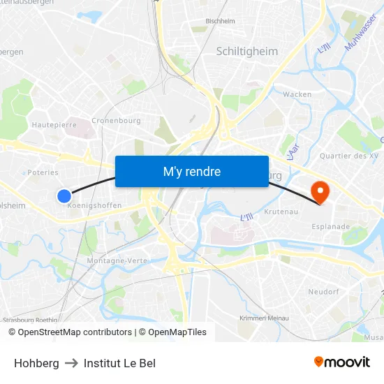 Hohberg to Institut Le Bel map