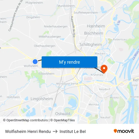 Wolfisheim Henri Rendu to Institut Le Bel map