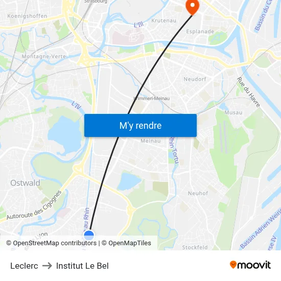 Leclerc to Institut Le Bel map