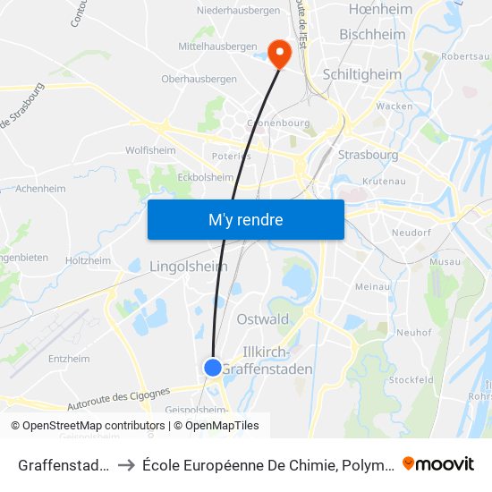 Graffenstaden Gare to École Européenne De Chimie, Polymères Et Matériaux map