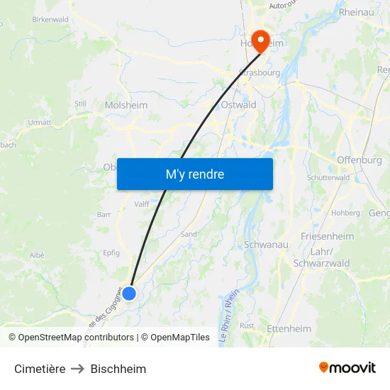 Cimetière to Bischheim map