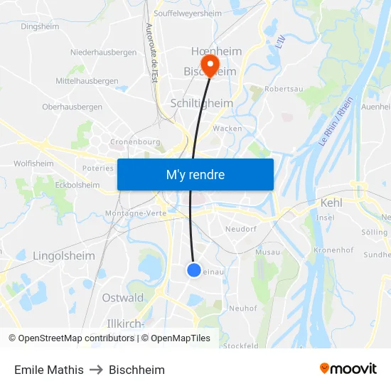 Emile Mathis to Bischheim map