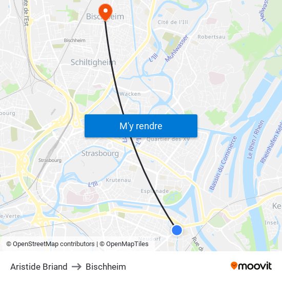 Aristide Briand to Bischheim map