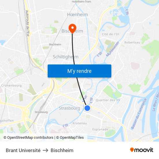 Brant Université to Bischheim map