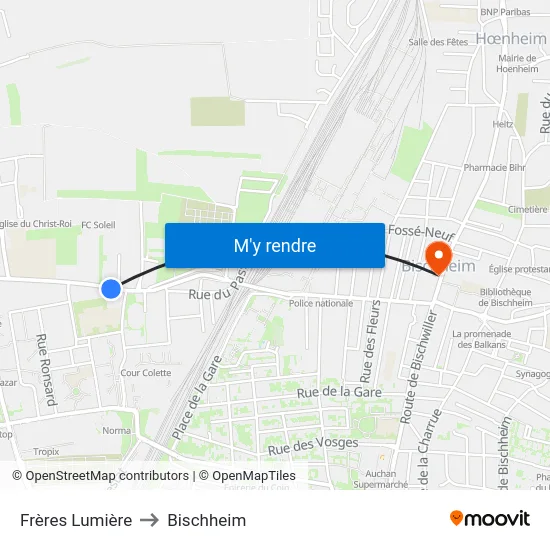 Frères Lumière to Bischheim map