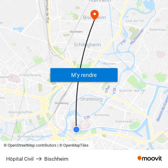 Hôpital Civil to Bischheim map