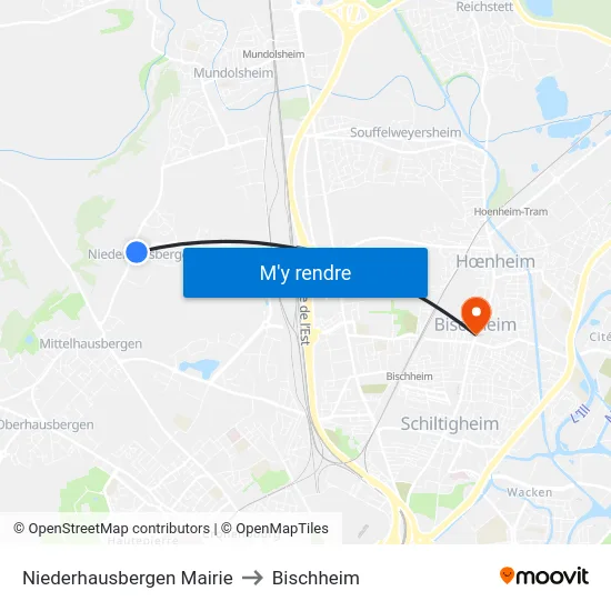 Niederhausbergen Mairie to Bischheim map
