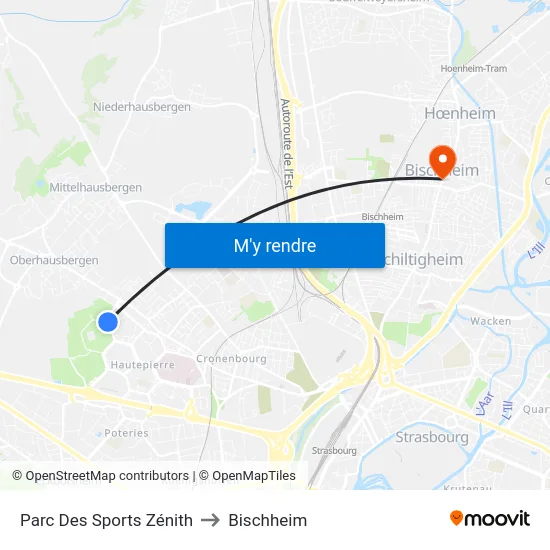 Parc Des Sports Zénith to Bischheim map