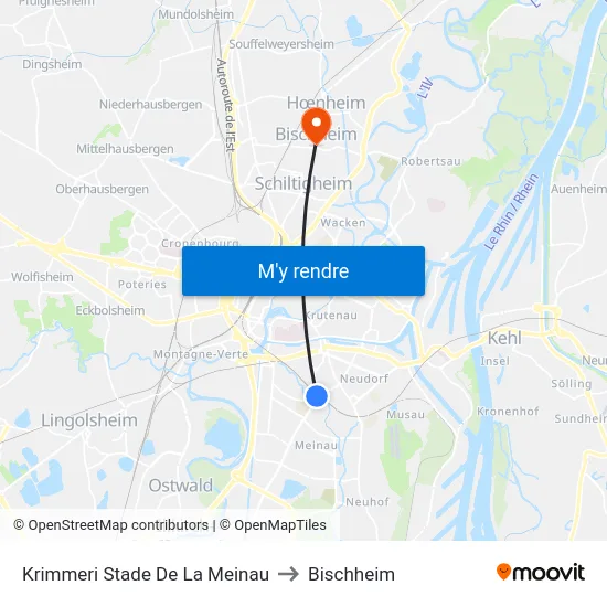 Krimmeri Stade De La Meinau to Bischheim map