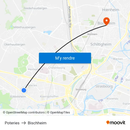 Poteries to Bischheim map