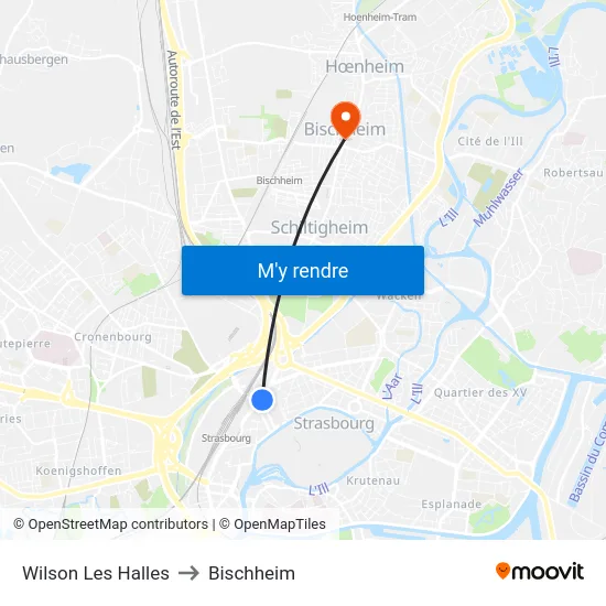 Wilson Les Halles to Bischheim map