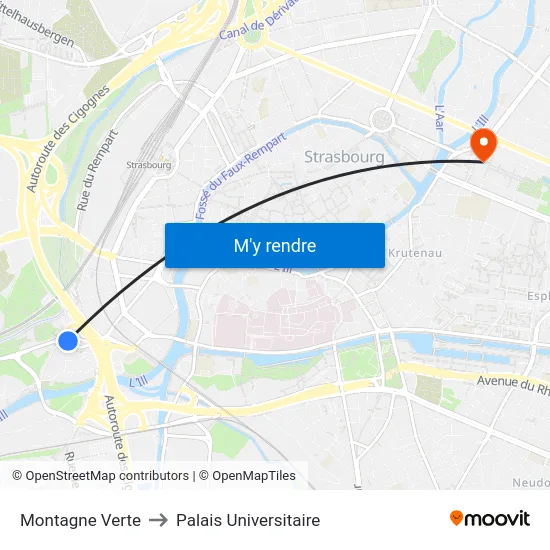 Montagne Verte to Palais Universitaire map