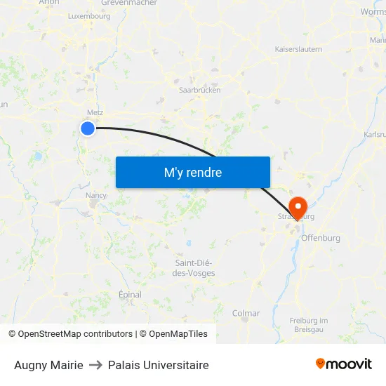 Augny Mairie to Palais Universitaire map