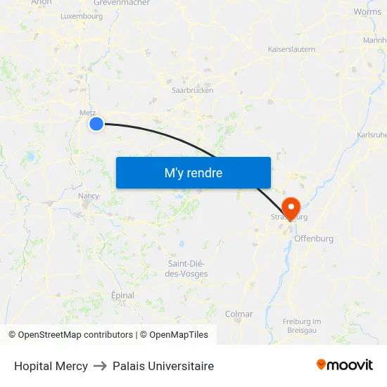 Hopital Mercy to Palais Universitaire map