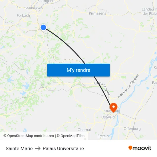 Sainte Marie to Palais Universitaire map