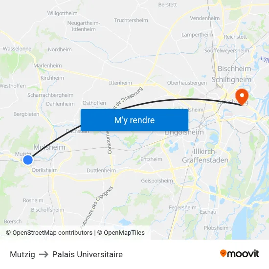 Mutzig to Palais Universitaire map