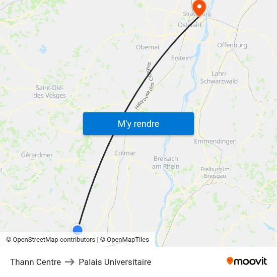 Thann Centre to Palais Universitaire map