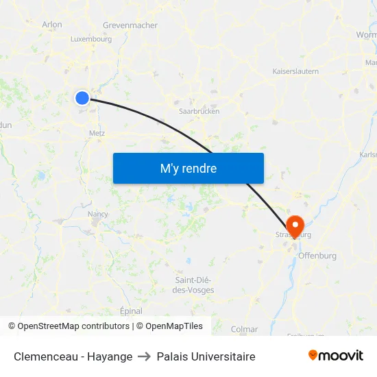 Clemenceau - Hayange to Palais Universitaire map