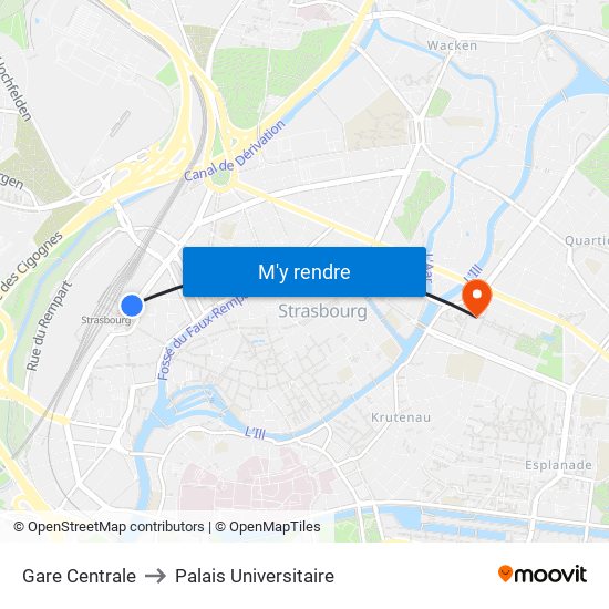 Gare Centrale to Palais Universitaire map