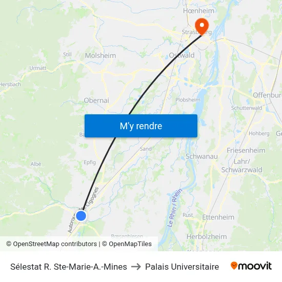 Sélestat R. Ste-Marie-A.-Mines to Palais Universitaire map