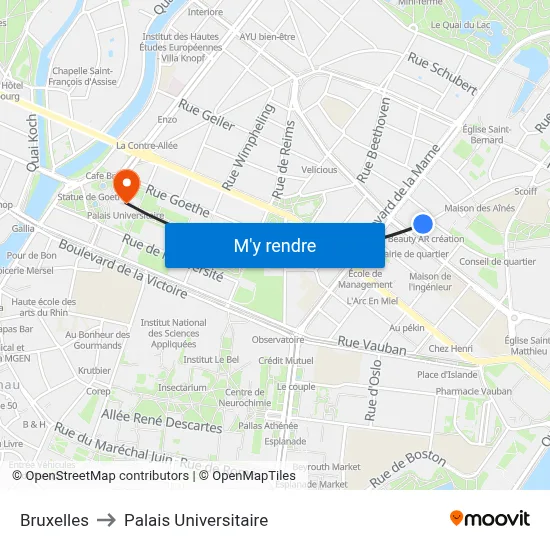 Bruxelles to Palais Universitaire map