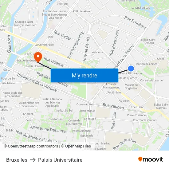 Bruxelles to Palais Universitaire map