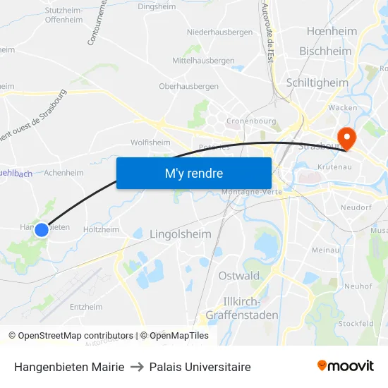 Hangenbieten Mairie to Palais Universitaire map