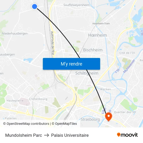 Mundolsheim Parc to Palais Universitaire map
