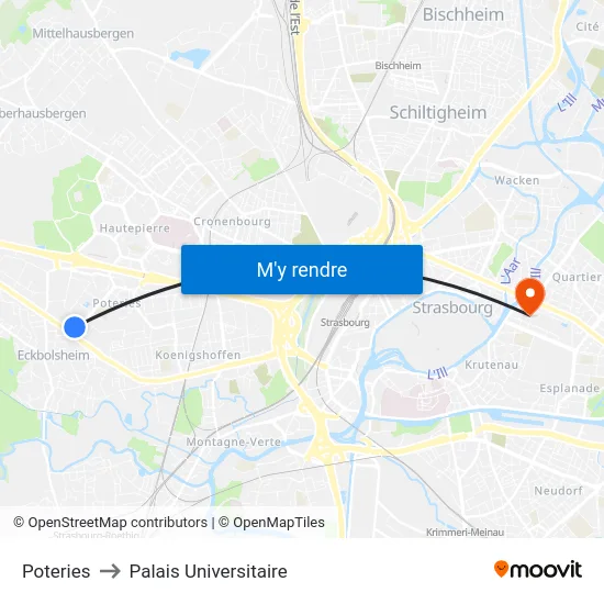 Poteries to Palais Universitaire map