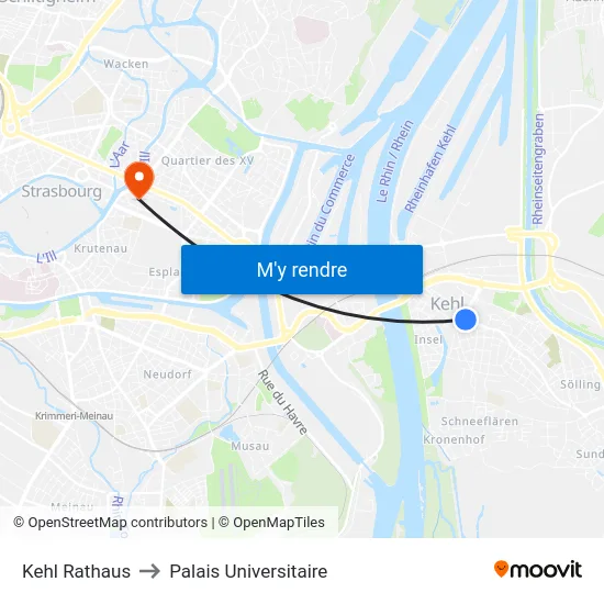 Kehl Rathaus to Palais Universitaire map