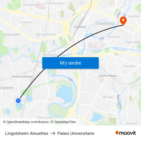 Lingolsheim Alouettes to Palais Universitaire map