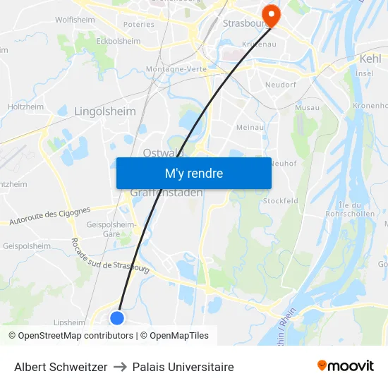 Albert Schweitzer to Palais Universitaire map