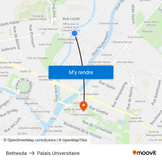 Bethesda to Palais Universitaire map