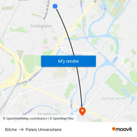Bitche to Palais Universitaire map