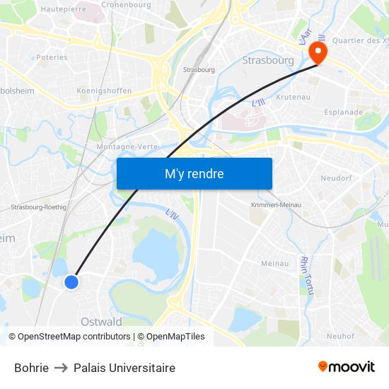 Bohrie to Palais Universitaire map