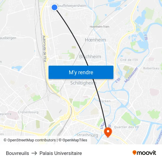 Bouvreuils to Palais Universitaire map