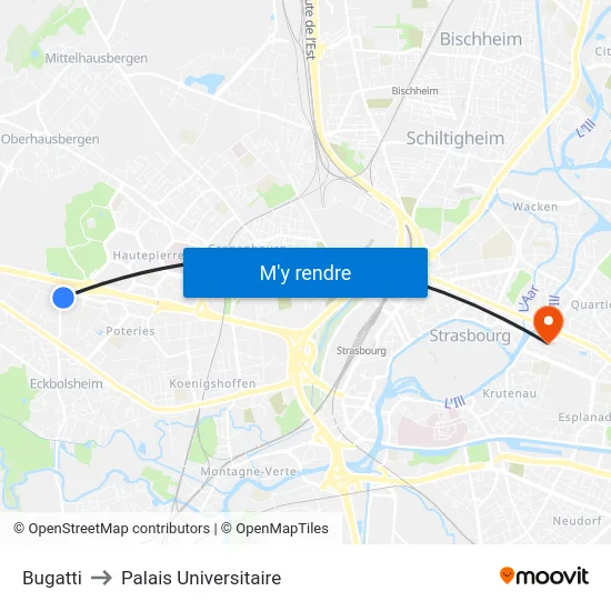 Bugatti to Palais Universitaire map