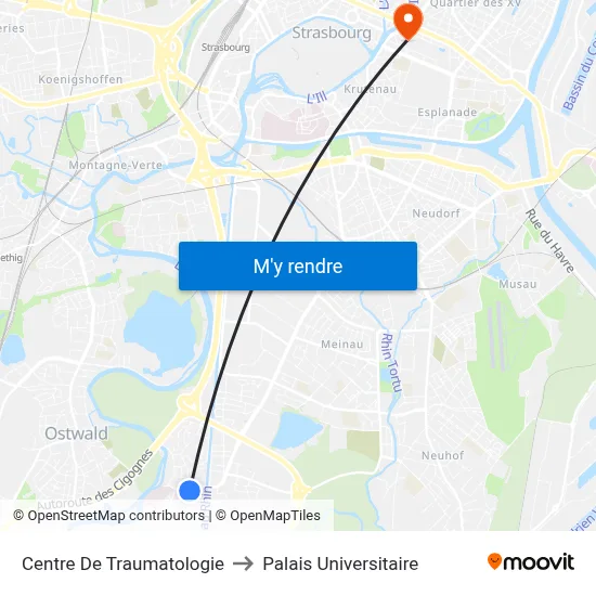 Centre De Traumatologie to Palais Universitaire map