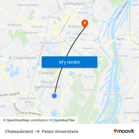 Chateaubriand to Palais Universitaire map