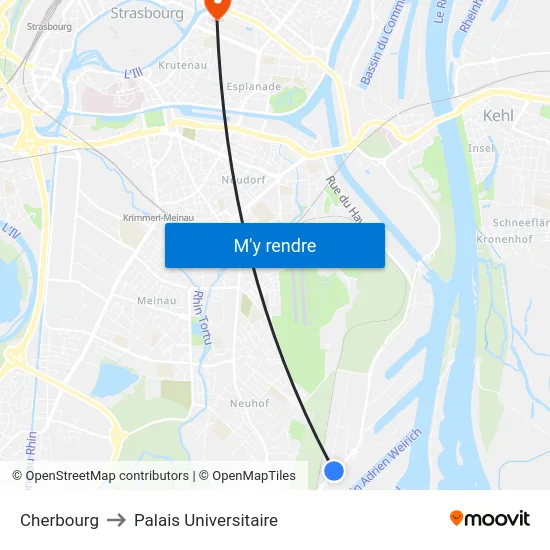 Cherbourg to Palais Universitaire map