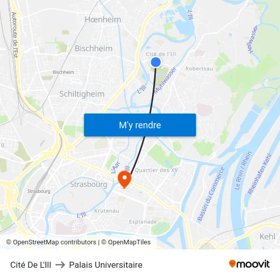 Cité De L'Ill to Palais Universitaire map