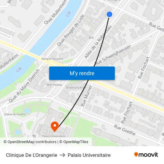 Clinique De L'Orangerie to Palais Universitaire map
