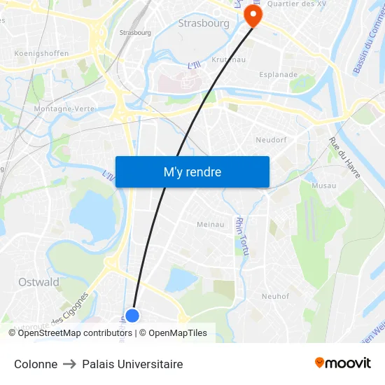Colonne to Palais Universitaire map