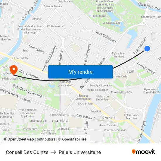 Conseil Des Quinze to Palais Universitaire map