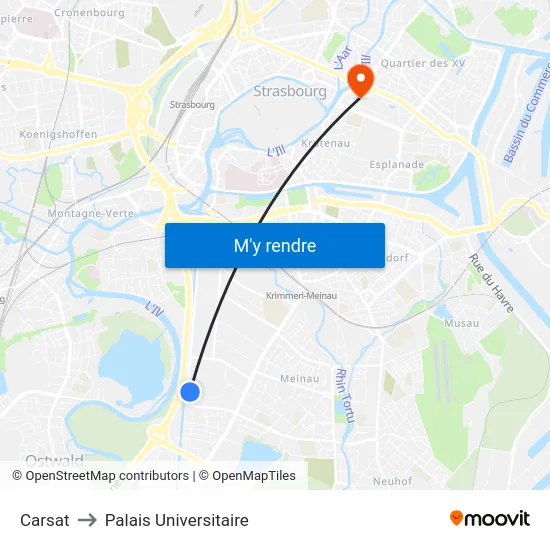 Carsat to Palais Universitaire map