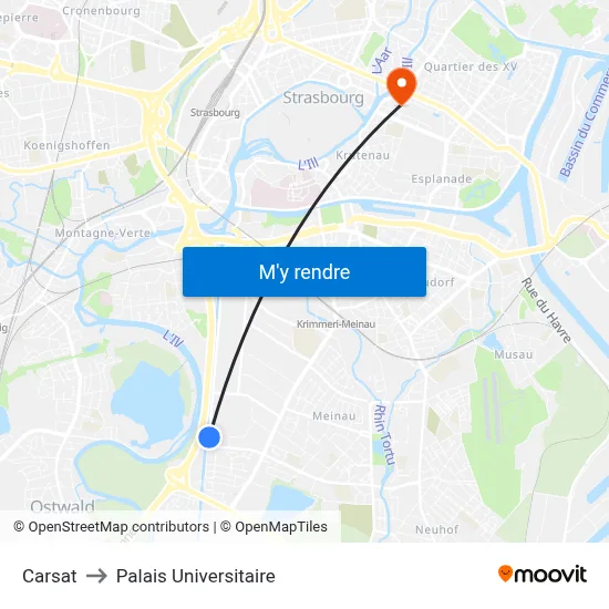 Carsat to Palais Universitaire map