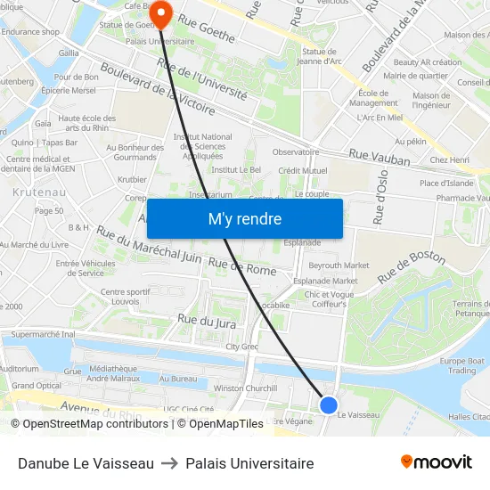 Danube Le Vaisseau to Palais Universitaire map